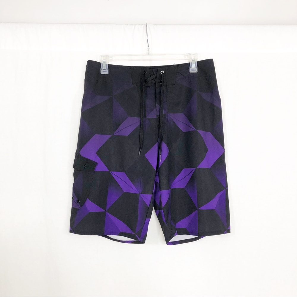 Hang Ten Mens Swim Trunks Bathing Suit, Size 32, Black Purple